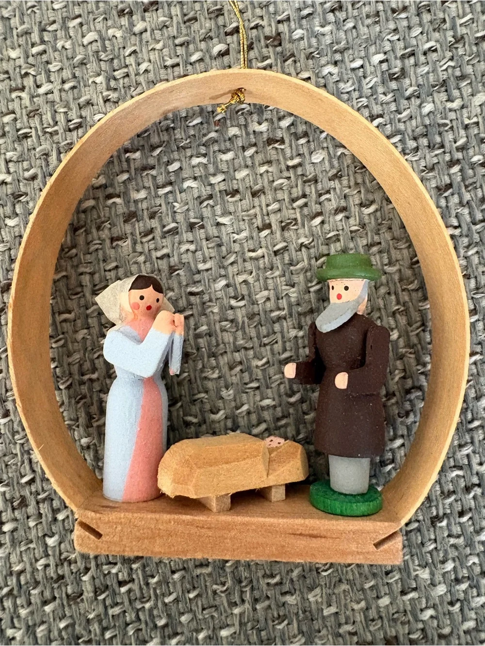 Vintage Erzgebirge Bent Wood Holy Family German Nativity Ornament East Germany